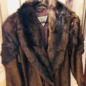 Fur trimmed leather jacket!! size large!!!